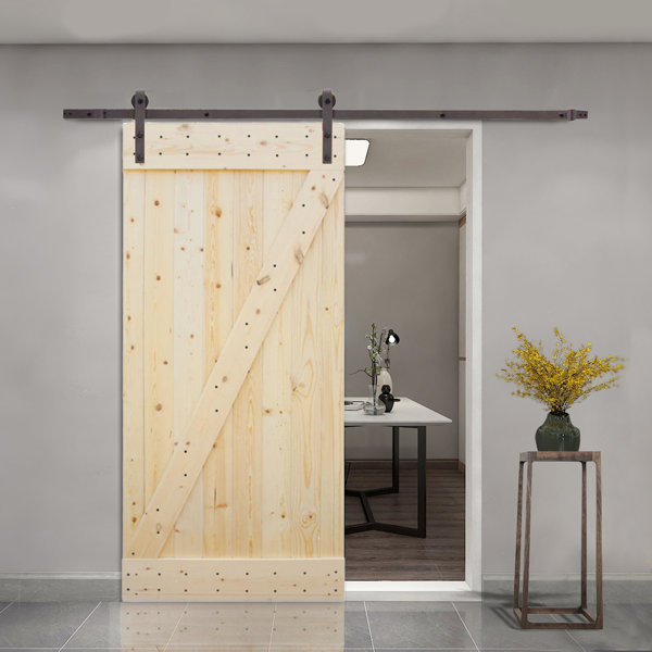 Calhome Paneled Wood Unfinished Barn Door with Installation Hardware